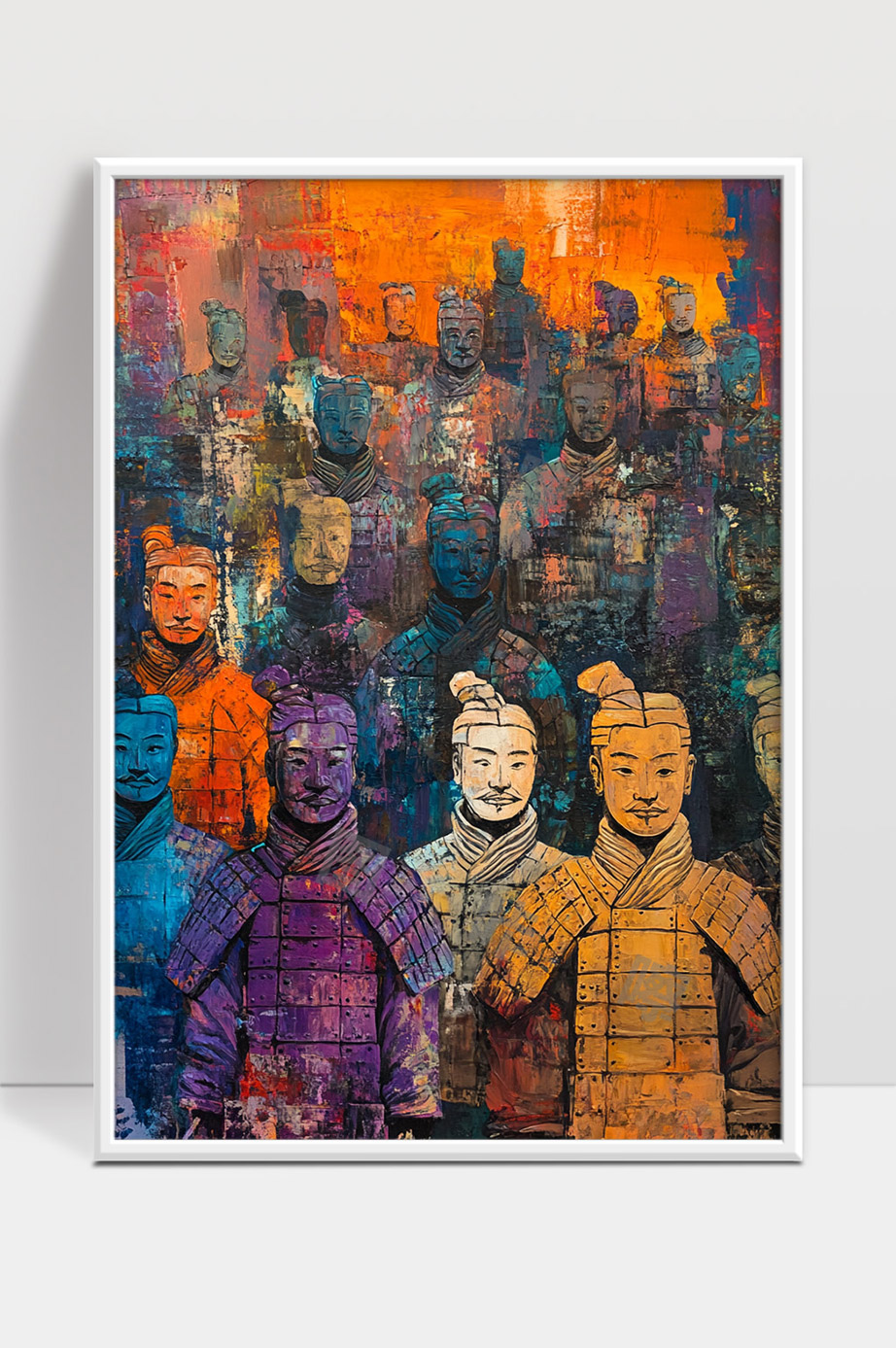 秦俑群像现代艺术色彩表现与历史传承