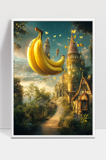 奇幻童话世界中的飞行香蕉与古堡