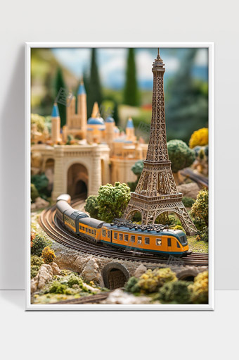 迷你火车穿越巴黎艾菲尔铁塔微缩模型景观