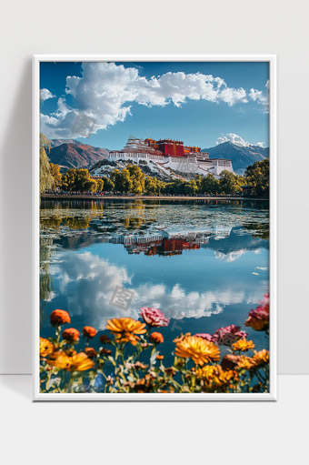 布达拉宫湖畔花海美景藏地风光