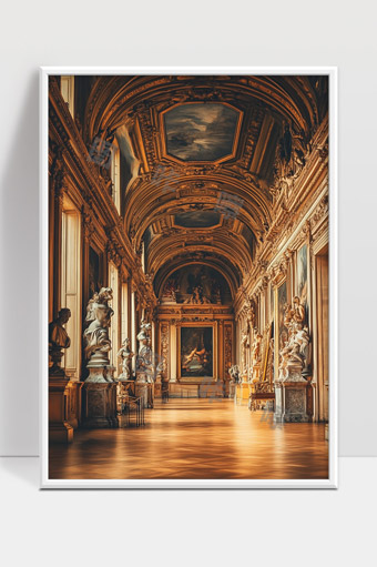 欧洲古典宫殿走廊豪华雕塑壁画艺术展厅