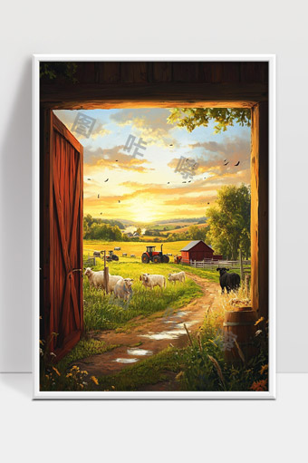 乡村晨曦田园风光牛羊牧场宁静景象