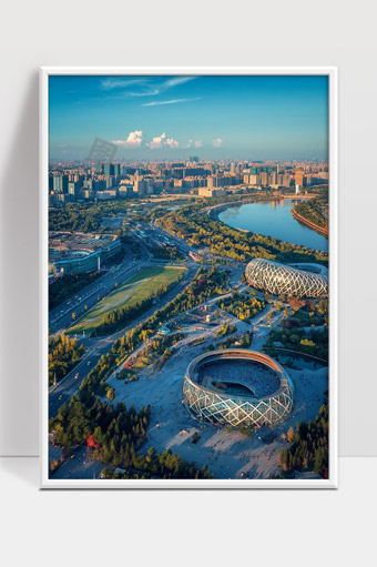 北京奥林匹克公园鸟巢水立方城市景观航拍