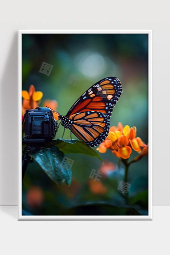 蝴蝶守护摄影机花间栖息自然美景