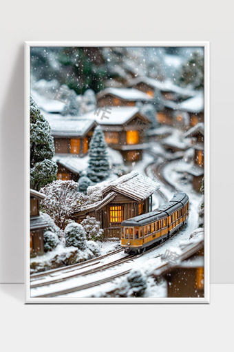 雪中小镇冬日黄昏火车缓缓行驶景象迷人