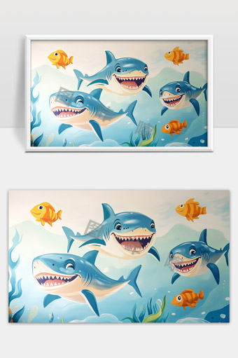 可爱卡通鲨鱼与小鱼海底世界奇妙冒险