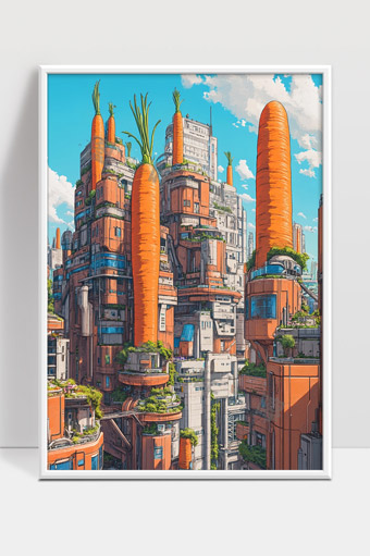未来城市中的胡萝卜高楼奇幻建筑景观