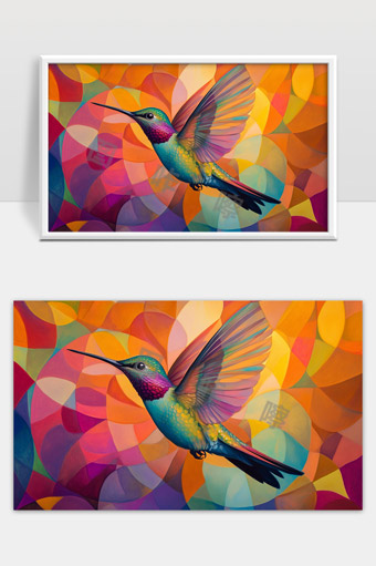 色彩斑斓的蜂鸟抽象艺术画作展现飞翔之美