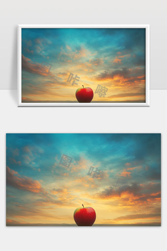 晨曦中的红苹果映衬广阔天空展现自然美景