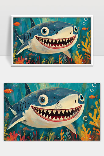 可爱卡通鲨鱼海底世界奇幻冒险绘画