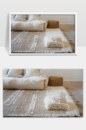 北欧风格简约卧室装饰地毯与舒适床上用品搭配