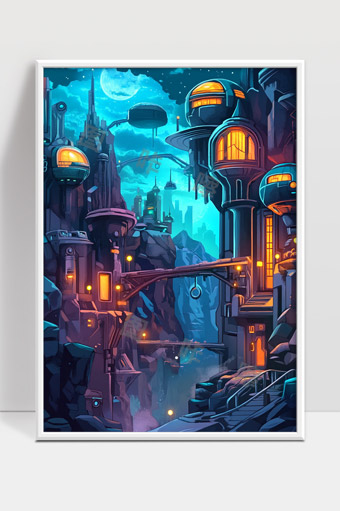 未来科技城市夜景高楼悬浮建筑光影交错