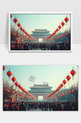天安门广场红灯笼节日氛围人群熙攘盛景