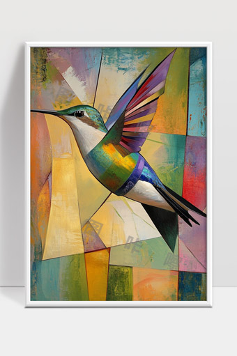 五彩斑斓的蜂鸟飞翔抽象艺术绘画