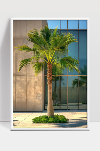 现代建筑前绿植棕榈树美丽景观自然与城市融合