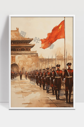 天安门广场国旗护卫队庄严检阅场景