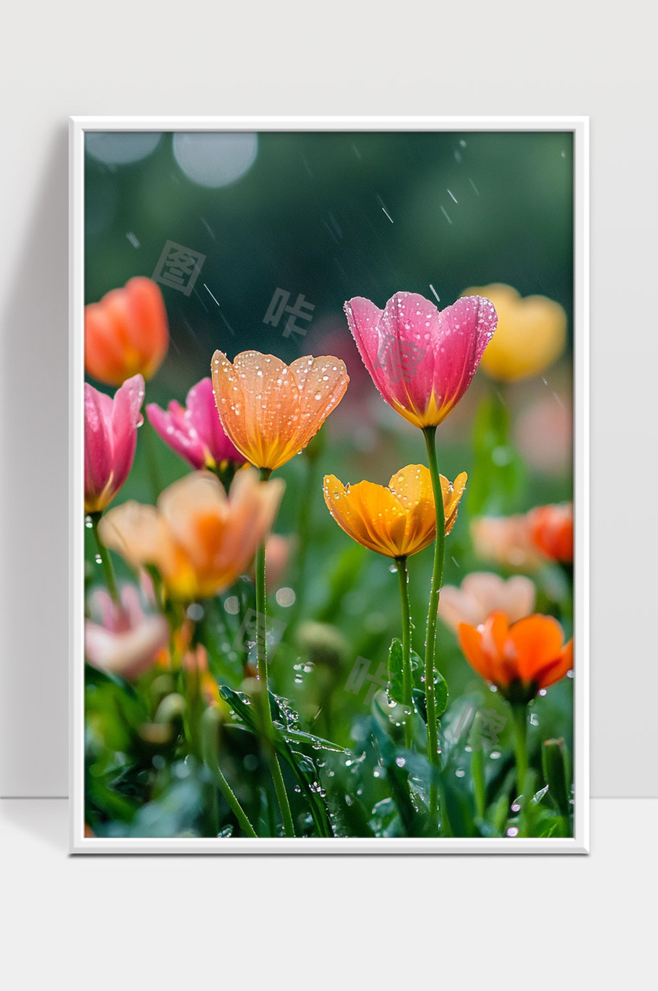 雨后春天鲜花绽放露珠晶莹美丽花朵特写