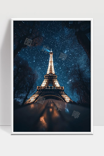 璀璨星空下的巴黎埃菲尔铁塔夜景