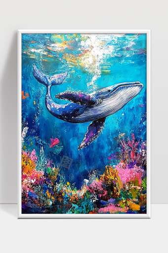 深海巨鲸穿梭多彩珊瑚群海底世界奇观