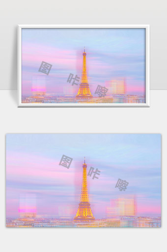 巴黎埃菲尔铁塔梦幻彩色天空夜景唯美摄影