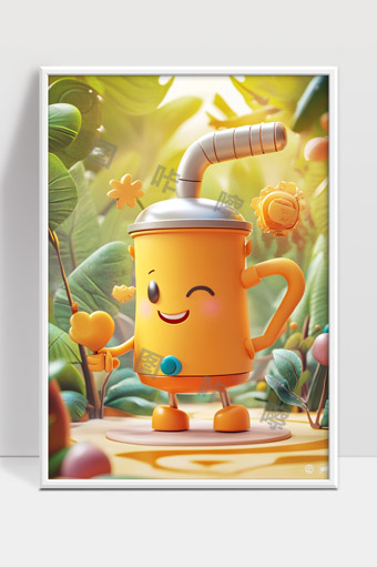 卡通风格可爱的黄色果汁机森林探险动画形象