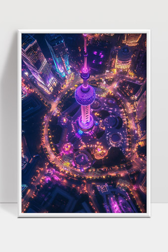 上海外滩东方明珠夜景璀璨灯光城市风光