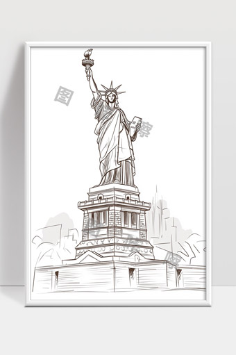 自由女神像素描纽约著名地标建筑艺术画