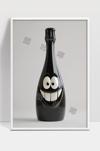 黑色卡通笑脸香槟酒瓶创意设计
