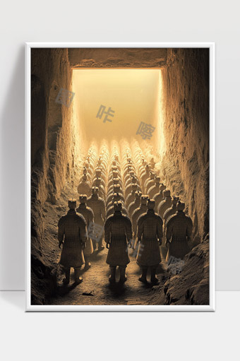 秦始皇兵马俑地下军阵神秘光影场景