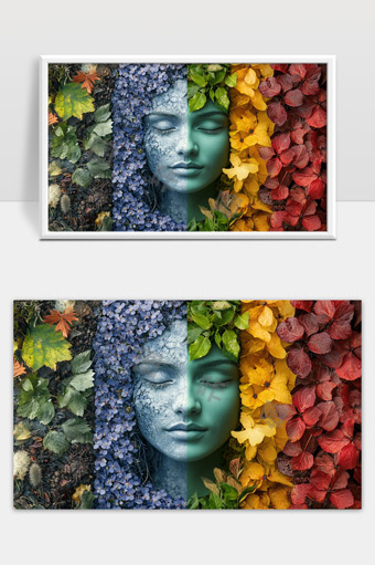 四季更替与生命之美融合女性面孔艺术
