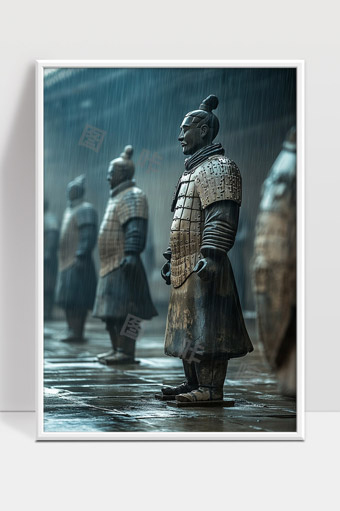 秦始皇兵马俑雨中坚守历史文化遗产壮丽场景