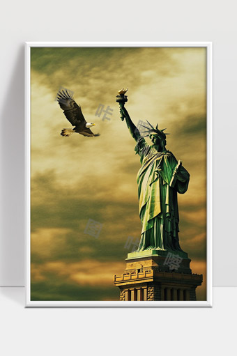 自由女神像与飞翔的白头鹰展现美国精神