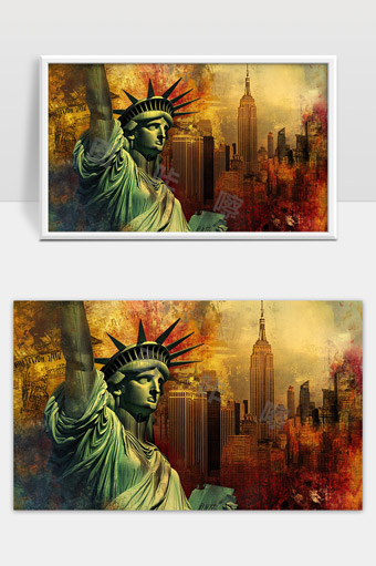 自由女神像与纽约城市天际线艺术表现