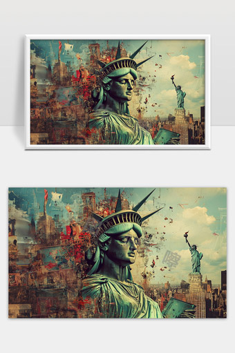 自由女神像与纽约城市艺术融合创意画面