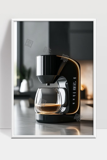 现代简约风格黑色咖啡机家用智能咖啡制作设备