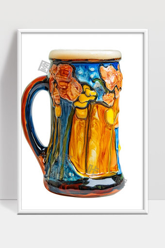 艺术风格彩绘陶瓷啤酒杯色彩丰富