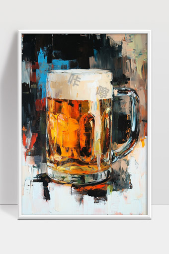 色彩丰富的啤酒杯油画作品展示暖色调魅力
