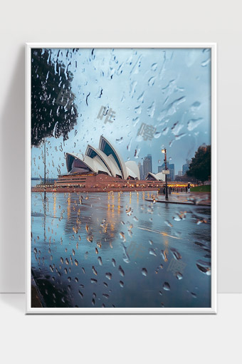 雨中悉尼歌剧院倒影城市夜景美丽建筑风光