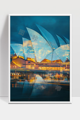 悉尼歌剧院夜景灯光倒影美丽建筑风景