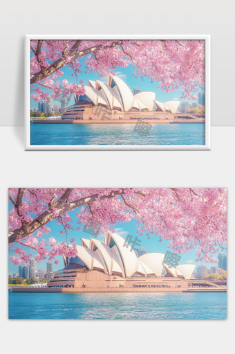 悉尼歌剧院樱花盛开美丽景色春天气息
