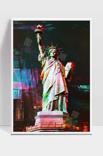 数字艺术风格自由女神像充满未来感与光影效果