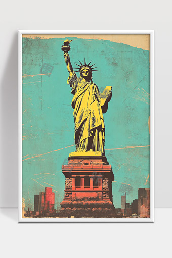 自由女神像纽约城市象征艺术插画风格