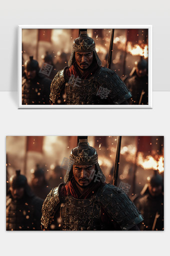 古代战场铠甲武将威严形象震撼战斗场景