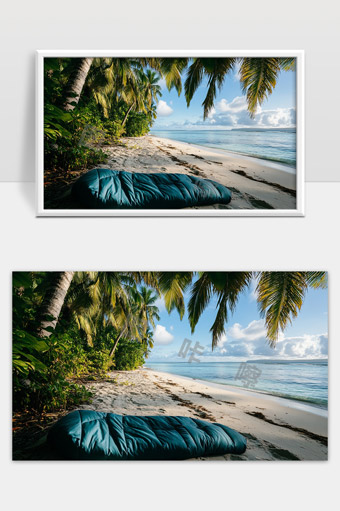 热带海滩上的睡袋静谧晨光自然风光美景