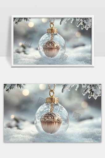 冬日雪景中的透明玻璃橡果吊坠清新唯美