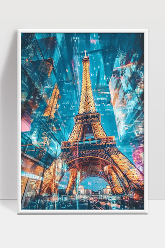 夜晚灯光下巴黎埃菲尔铁塔的璀璨梦幻景象