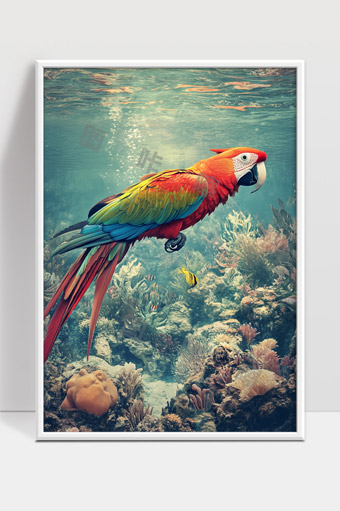 五彩斑斓的鹦鹉水下珊瑚礁奇幻世界