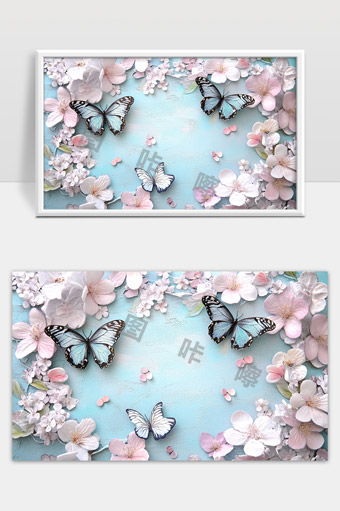 春天花海中的蓝色蝴蝶翩翩起舞唯美意境