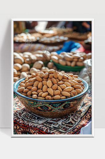 丰收的杏仁装满碗中坚果自然健康美味零食