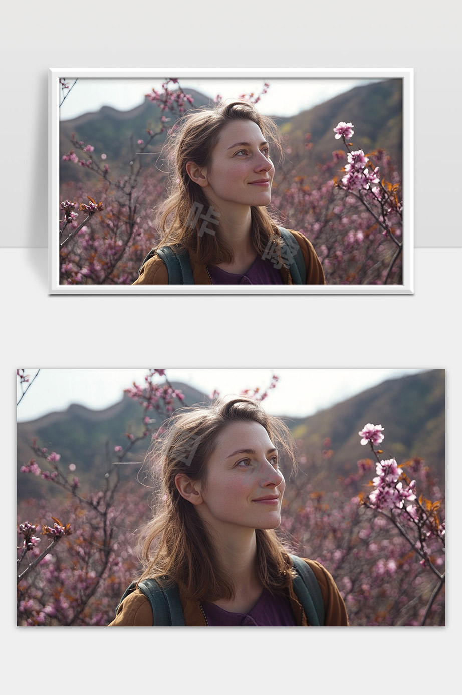 春天山间漫步遇见美丽的花海女孩